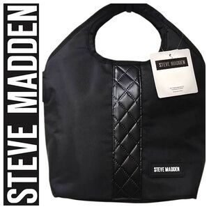 Steve Madden Quilted Strip Insulated Lunch Tote Bag- Black